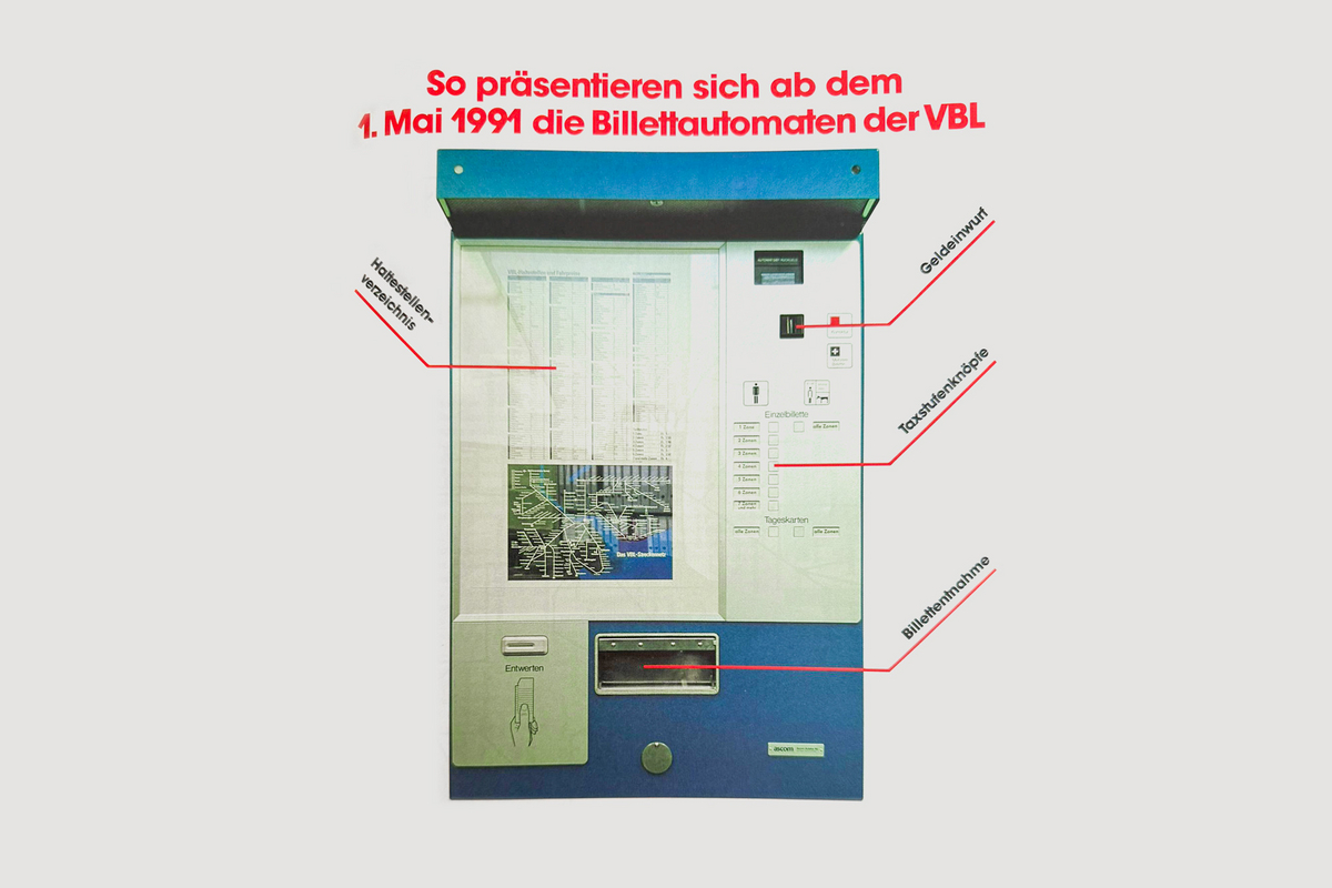 1991 wurde ein neuer Automaten-Typ eingeführt und in der damaligen «Bus-Zityg» vorgestellt. (Archiv VBL)